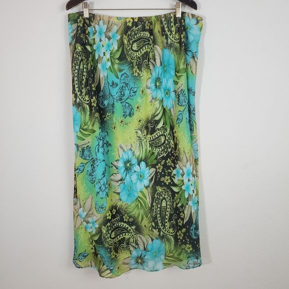 Lane Bryant Maxi Skirt Green 22 24 Floral Sheer Chiffon Fairy Ethereal Whimsical - Picture 8 of 9
